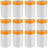 SINJEUN 12 Stück Malerfolie mit Klebeband, 55cm x 20m Abklebeband mit Folie, Orange Malerfolie Abdeckfolie für Malerarbeiten
