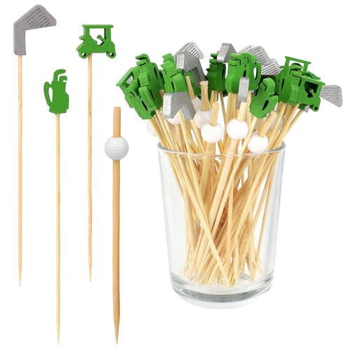 200pcs Golf Cocktail Picks 4 Style Wooden Golf Drink Stirrers Decorative Martini Skewers Exquisite Cocktail Appetizer Picks for Party Decorations Supplies