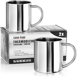 COM-FOUR® 2x kubek termiczny ze stali nierdzewnej - 300 ml na kubek - dwuscienny kubek izolacyjny - nietlukacy kubek do kawy - termiczny kubek do picia - kubek kempingowy - kubek - bez BPA (300ml)
