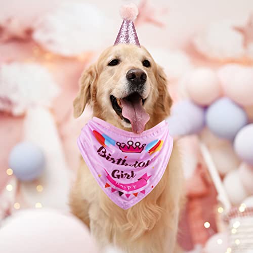 Gagiland Dog Birthday Bandana Hat Banner Set For Medium & Large Dogs Cute Bow Tie Scarf Dog Boy Girl Birthday Party Supplies Decorations(Pink, Dog Girl) #TOP5