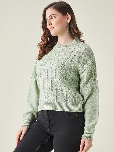 Image of Modeve Self Design Round Neck Casual Women Crop Top Sweater||Winterwear||