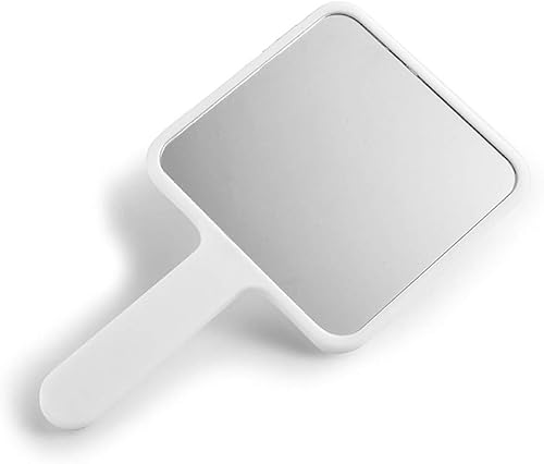 Miniatura 2 de Espejo de mano rectangular Espejo de mano Espejo de mano de viaje Espejo cosmético con mango (blanco)