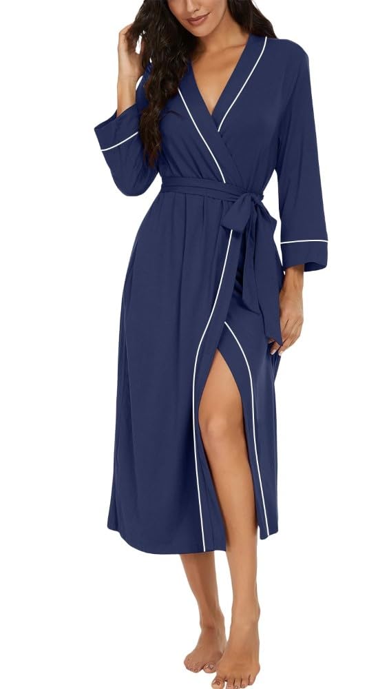 PrinStory Women Dressing Gowns Causal Kimono Robes Long Bathrobe Soft Womens 3/4 Sleeve Ladies Loungewear — view 41