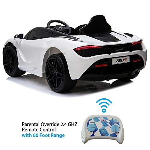 Licensed Mclaren 720S 12V Ride On Car w/ Remote Control for Kids, Leather Seat, Butterfly Doors, Bluetooth, MP3, USB, Suspension and LED Lights -White