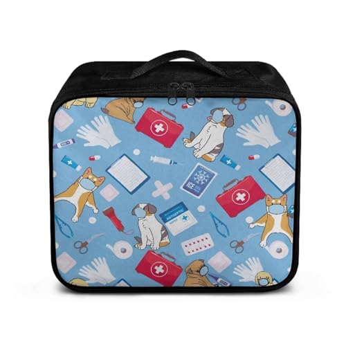 Image of Gomyblomy Blue First Aid Bag Empty Dog Doctors Print Medical Supplies Emergency Pouch Trauma Kit Portable Medicine Storage Bag for Camping Hiking Home Organizers