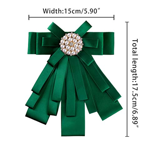 Allegra K Women's Pre-Tied Bowknot Beads Bow Tie Elegant Ribbon Brooch One Size Deep Green #TOP2