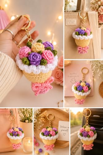 Image of Handmade Crochet Sunflower Keychain for Women & Girls, Cute Yellow Flower Key Ring Charm, Soft Yarn Knitted Gift, Bag Charm, Car Key Holder, Aesthetic Handmade Floral Accessory