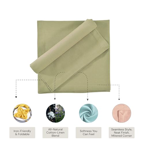 Image of FINGERCRAFT Table Napkins 18x18 Inches Set of 12 Cotton Linen Blend Fabric Dinner Cloth Napkins Washable and Reusable, Good Absorbency for Home, Parties, Hotels (Sage Green)