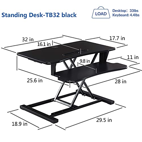 Legend Vansen Adjustable Height Standing Desk Converter Wide Laptop Riser Or Dual Monitor Workstation, 32 Inch, Black #TOP1