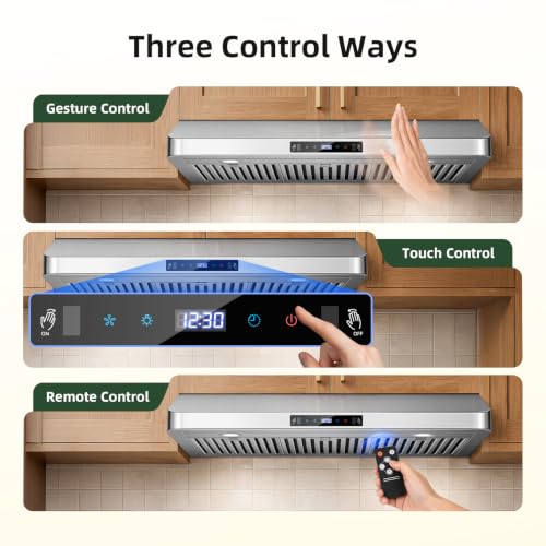 Image of 36 inch Under Cabinet Range Hood 800 CFM, Stainless Steel Vent Hood | Touch /Gesture /Remote Control, 3-Speed Fan, Ducted /Ductless Convertible, 15-min Delay Shutoff, Dishwasher-Safe Baffle Filter