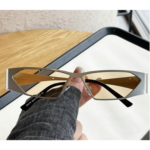 Retro Rectangle Sunglasses For Women Trendy Y2K Small Square Sun Glasses Vintage Narrow Gold Frame Champagne Eyewear2