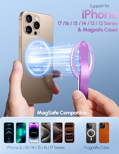 Image of GripMate for MagSafe Phone Grip for iPhone - Magnetic Phone Ring Holder Detachable for iPhone 17 - Comfortable Finger Phone Ring Grip for Apple 16 /15 /14 /13 /12, Purple