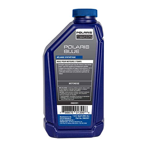 Polaris Blue Snowmobile 2 Cycle Oil, Synthetic Blend, 1 Quart, for Voyageur LXT 144, INDY SPORT 121, RMK EVO 144, IQ SHIFT, SHIFT 136 Models and More, 2 Stroke Engine Without VES - 2882201