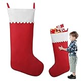 Asisca 2 Pack Jumbo Felt Christmas Stockings, 38 Inches Large Red and White Felt Christmas Stockings for Xmas Tree Fireplace Hanging Decor and Holiday Party Family Home Decorations