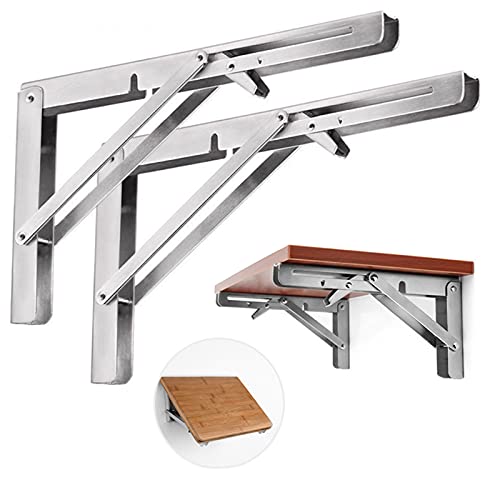 Escuadras Abatibles, 30cm Soporte Estanteria de Acero Inoxidable, Escuadras para Estanterias para Mesa de Trabajo Ahorrar Espacio, Soportes para Estantes-150 lbs (30 cm) Cover