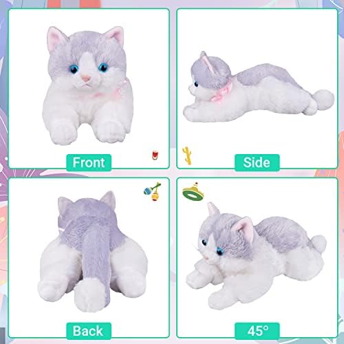 Plush Cat Stuffed Animal Gray Cat Realistic Toy Super Soft Kitten Cuddly Kitten Pet kitty Fluffy Cat Soothing Hugging Sleeping Birthday Christmas Thanksgiving Children's Day Gift for Baby 14.96"