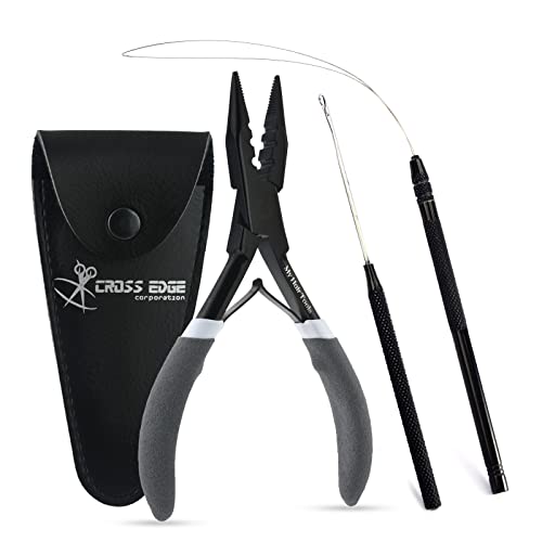 Comfortable Handles Pro Hair Extension Tools Kit 3 Holes Micro & Nano Beads Crimping & Remover Pliers Hair Tinsel Feathers Fitting Plier (Black Kit)