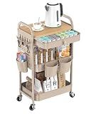 ALVOROG 3 Tier Cart with Drawer and Wood Top