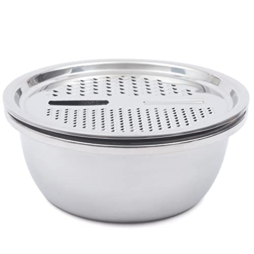 Image of Multifunctional Vegetable Grater, 3 in 1 Multifunctional Stainless Steel Basin Set, Kitchen Portable Stainless Steel Basin, with Filter, Grater, Bowl, for Strainer, Fruit Salad, Cheese & Chocolate