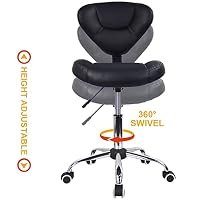 WKWKER Ergonomischer Rollhocker Mit Dickem Kissen PU-Leder Höhenverstellbarer Drehhocker Für Die Arbeit SPA Salon Tattoo Mit Rücken (Schwarz) – Ansicht 5