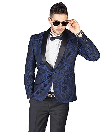 AZAR MAN Slim Fit 1 Button Shawl Lapel Black Satin Collar Floral Tuxedo Dinner Jacket Blazer4