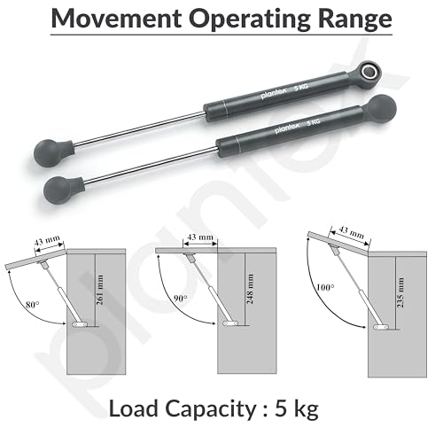 Image of Plantex 10 Inch Hydraulic Gas Spring Stay Strut Pneumatic Lift Support /Cabinet Hinges Support /Capacity 5 KGS (50 N) - Pair of 1 (2 Pcs) (Silver)