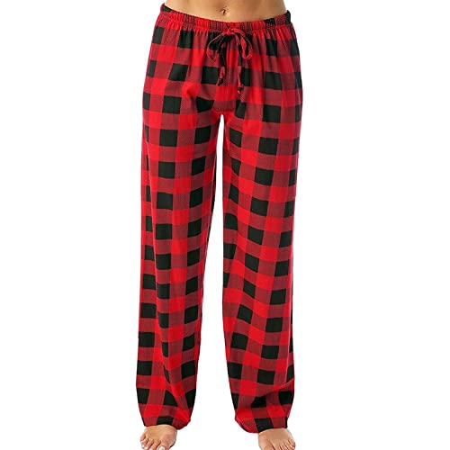 Schlafanzughosen Damen Lang Baumwolle Schlafanzughose Damen Lang Flanell Baumwolle Karierte Pyjamahose Winter Damen Karierte Schlafanzughose weich Pyjamahose für Frauen Jogging Hose Lange Blickdicht S