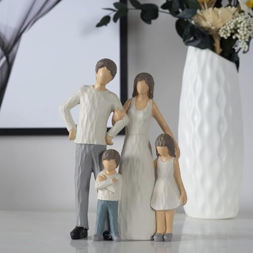 Image of Family of 4 Figurines | Resin Family Sculpture Showpiece for Home Decor | Modern Centerpiece for Living Room Bedroom and Office for Family Anniversary & Birthday Celebrations