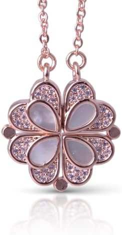 Mother of Pearl Center Heart Flower Necklace - Rose Gold