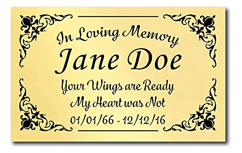 Elegant Engraved Brass Plaque, Memorial Name Plate, Gold Silver Black Maroon Colors, Customize Message for Human and Pets, Made in USA