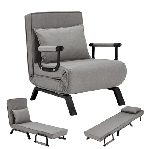 Best Couch for Short Person: Top Compact Sofas for Cozy Comfort 5 Convertible Sofa Bed Sleeper Chair,Single Person Chaise Lounge Couch with Pillow,Upholstered Lazy Bed with 6 Angles Adjustable Backrest,Folding Sofa Arm Chair for Apartment/Office/Home (Gray)