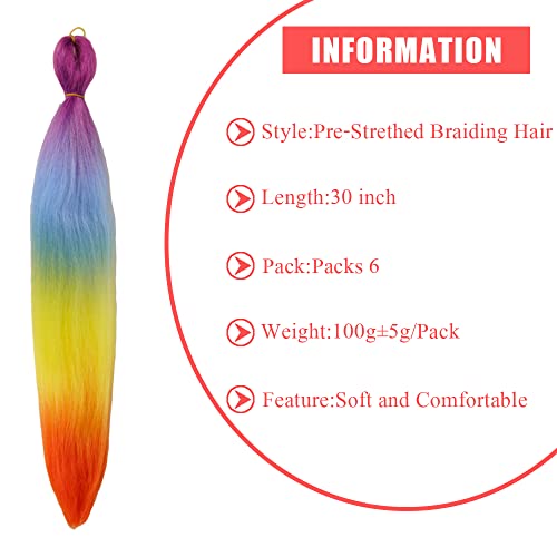 Pre Stretched Braiding Hair Extensions 30 Inch 6 Packs/Lot Phoenixfly Heat Resistant Fiber Crochet Hair For Box Braids Senegal Twist Hair Extensions(30 Inch,Rainbow) #TOP2