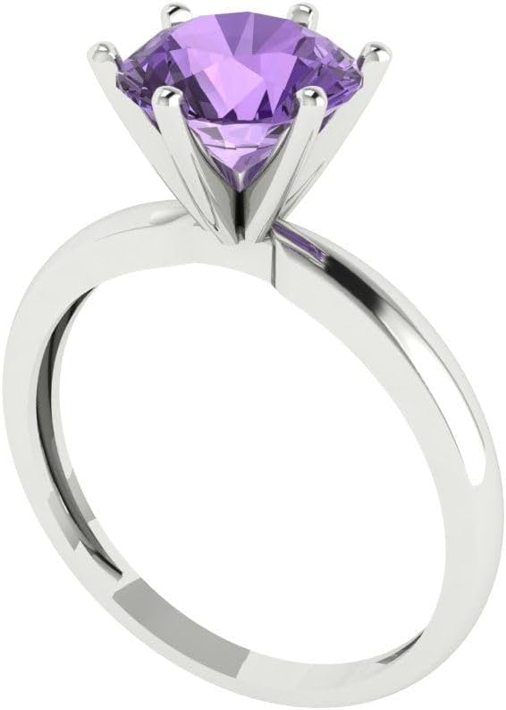 Clara Pucci 14K Solid White Gold 2 ctw Alexandrite Solitaire Ring for Women | Anniversary, Birthday Gift | 8.0mm Round Cut - Image 2