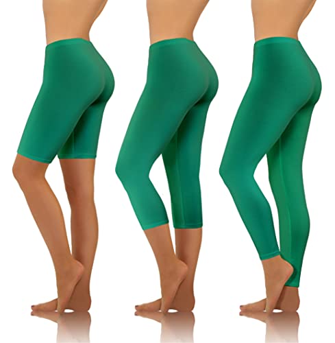 sesto senso 3 Paia Pantaloni Donna Lunga + 3/4 + Pantaloncini 1/2 Verde Cotone Colorato Leggins Sportivi Yoga Fitness L Green