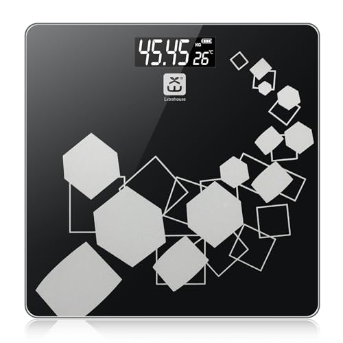 EXTRASTAR Weighing Scales, Digital Bathroom Scales for Body Weight with LCD Display,180KG Capacity, KG/LB/ST Switchable- Black