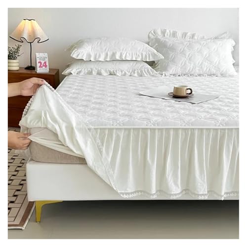 Faldón De Cama Falda de Cama de algodón Acolchado, colchón de Encaje de algodón Puro, Universal en Todas Las Estaciones(White,150x200cm 1pcs)