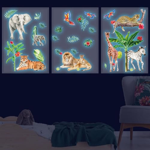 Glow in The Dark Jungle Animals Wall Decals,Glowing Luminous Safari Animals Wall Stickers Removable self-Adhesive Forest Tiger Elephant Palm Trees Decals for Boys Girls Bedroom Kids Nursery Decoration by HSDSH - Image 6