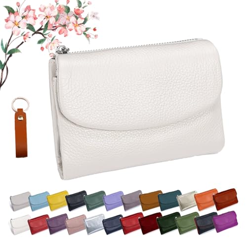 Unisex Pebble Leather Wallet, Soft Pebble Leather Wallets for Women, Short Genuine Leather Purse for Coins and Cards, Small Compact Bifold Pocket Purse Multicolor for Men & Women (White)