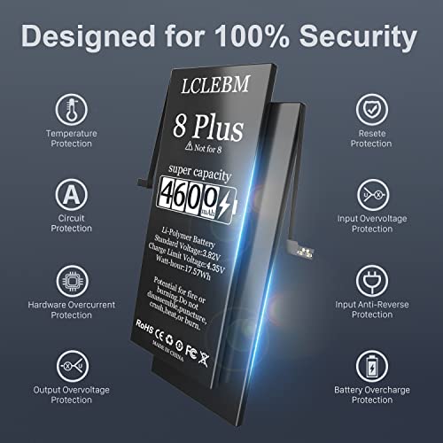 Lclebm Battery For Iphone 8 Plus, [4600Mah] High Capacity 0 Cycle Li-Ion Polymer Battery Replacement For Iphone 8 Plus A1864,A1897,A1898 With Repair Tools #TOP2