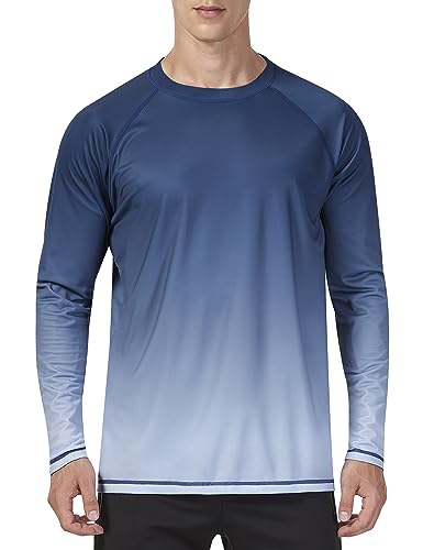 KPSUN メンズ スイムシャツ UPF 50+ ラッシュガード 長袖 太陽 紫外線保護 ビーチシャツ 速乾 フィッシングTシャツ, ネイビーグラデーション, Lの商品画像（Amazon）