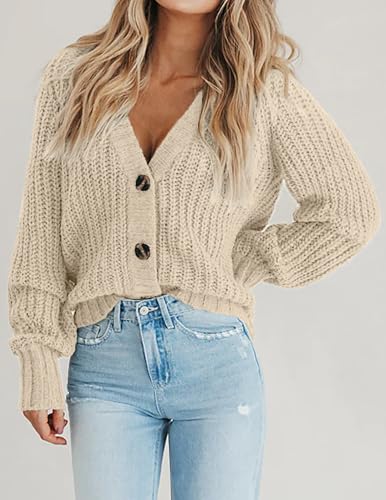 Image of Zeagoo Women's 2026 Fall Chunky Knit Cardigans Open Front Long Sleeve V Neck Button Loose Cardigan Sweaters