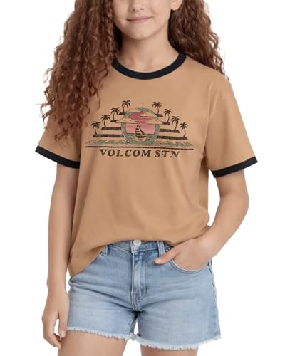 Image of Volcom Girls Shirts - Casual Crewneck Short Sleeve Graphic Tee Trendy Tops - Breathable Girls Summer Clothes