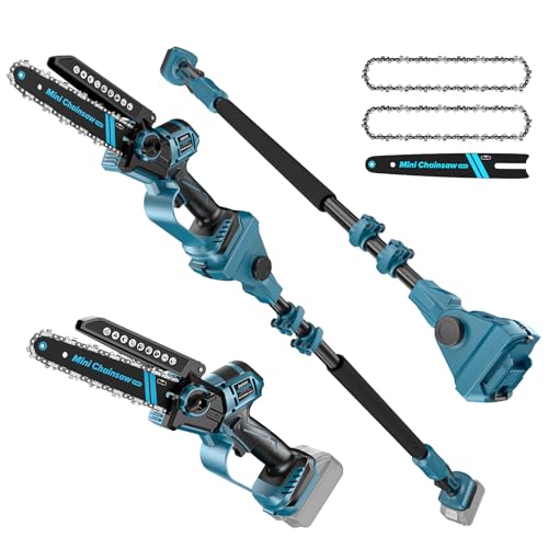 ZUYIYI 2-in-1 Cordless 8 Inch Pole Saw & Mini Chainsaw for Makita 18V Battery(NOT Included) Electric Chain Saw 15Ft Max Reach Multi-Angle Power Chainsaw w/Pole for Tree Trimming Wood Cutting