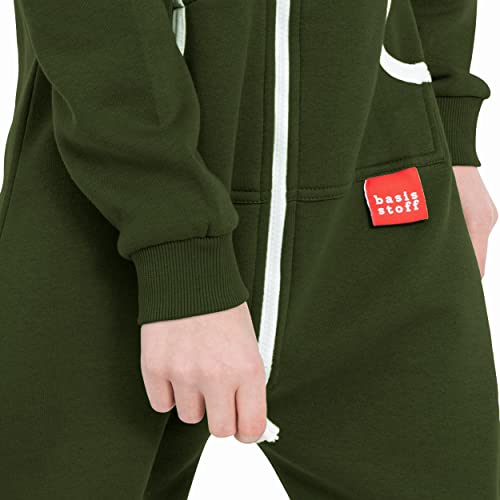 Basisstoff Yuppie Kinder Jumpsuit Jungen Mädchen Overall Olivgrün Gr. 158-164