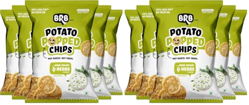 Image of BRB Potato Popped Chips | Sour Cream and Herbs Flavour | Not Fried. Not Baked | 60% Less Oil, Lower Calorie, No Palm Oil, Healthy Snack | 5 x (48g /51g) Combo Pack (weight may vary) (Pack of 2)