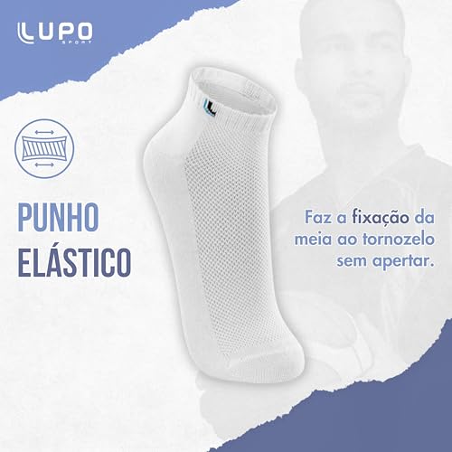 LUPO Kit 6 Pares Meia Lupo Sport Cano Curto Algodão Adulto, 6 Brancas, 33-36