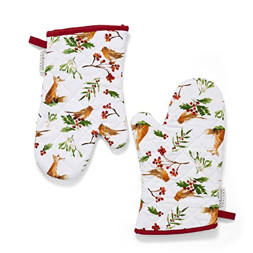 Cooksmart British Designed Christmas Gauntlet Oven Gloves, White