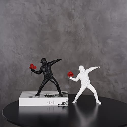 Qzvanlon Flower Thrower Sculpture,Resin Statue For Home Decor, Modern Decorative Figurines For Living Room,Office Desk Bookshelf Small Figurines Decoration,Art Ornament Collection (Black) #TOP4