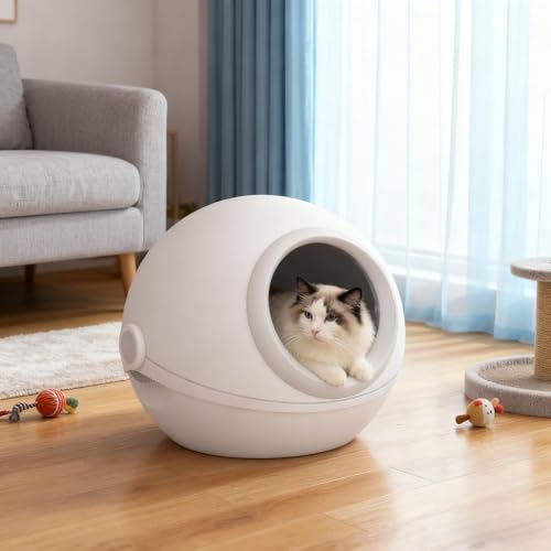 RoastMe 猫 トイレ 自動ネコトイレ 猫のトイレ 大型 ドーム 滅菌 防滴 脱臭機能付き 収納ボックス付き 取り外し可能 自動清掃 定期清掃 掃除簡単 ペット用品 家庭用 の商品画像 1