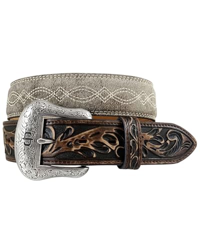 Stetson Men's Leather Belt w/Double Western Stitch, Vintage/Taupe